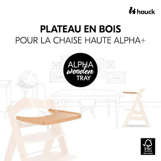 Hauck Plateau pour chaise haute Alpha Wooden Tray Natural  Hauck Plateau pour chaise haute Alpha Wooden Tray Natural