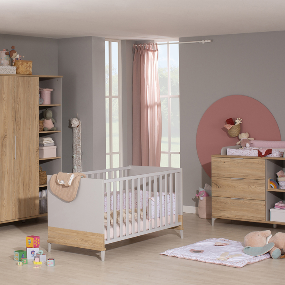 Chambre bébé complète Elouen : lit 60x120, commode à langer, armoire 1 porte Transland