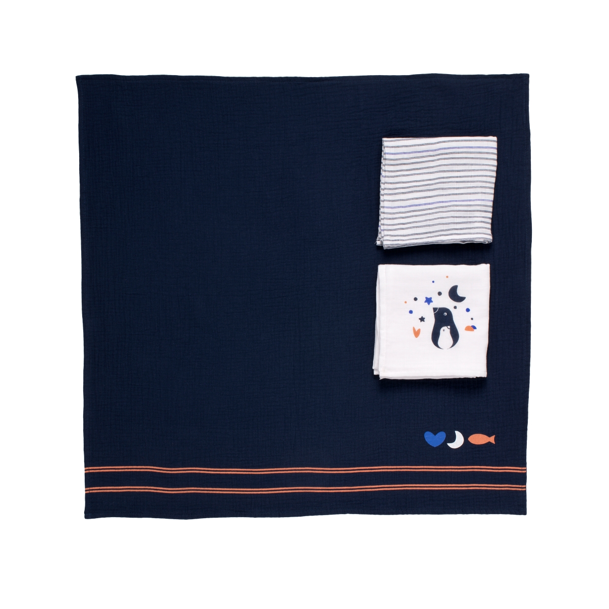 Boite de 3 langes coton bio Baby Sailor BLEU Sauthon