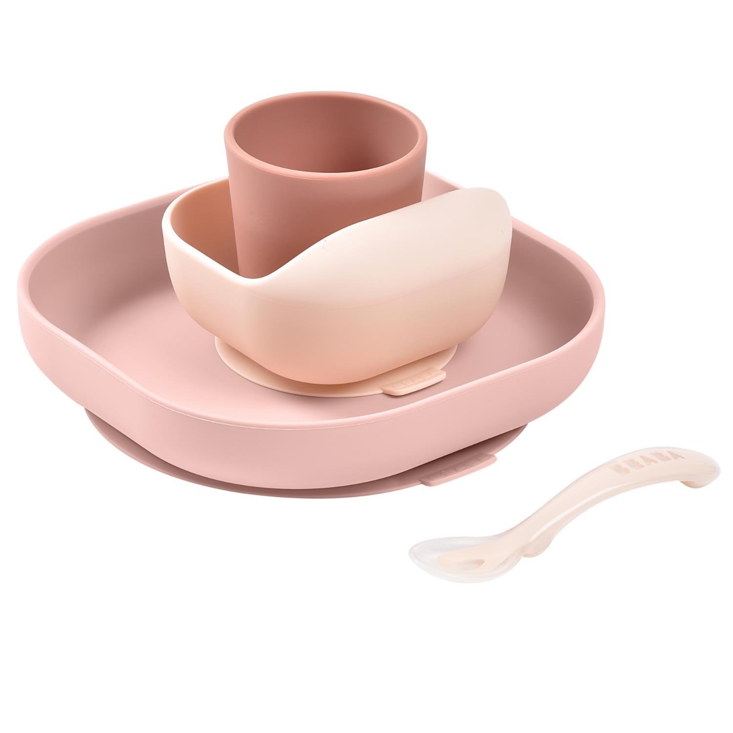 Coffret Repas Silicone 4 pièces ROSE Béaba