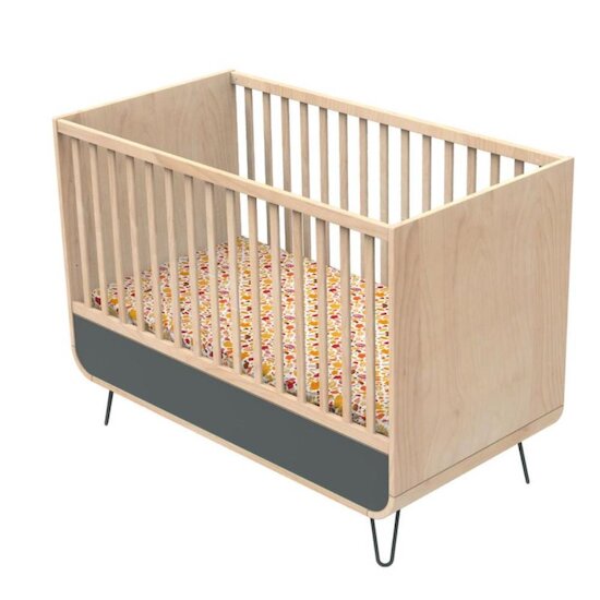 Sauthon Original Little big bed pieds fil Bambin Hêtre Vernis - Gris Volcan 70x140 cm