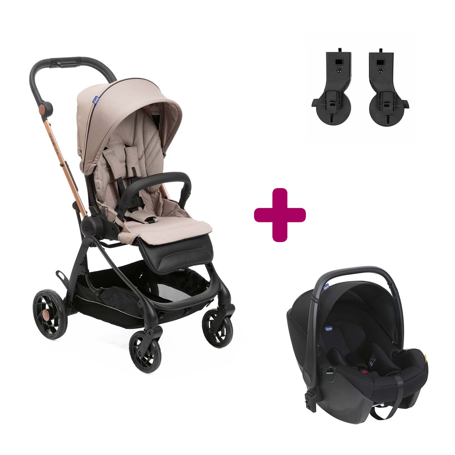 Pack poussette Duo One4ever Siège auto + adaptateurs desert taupe Chicco