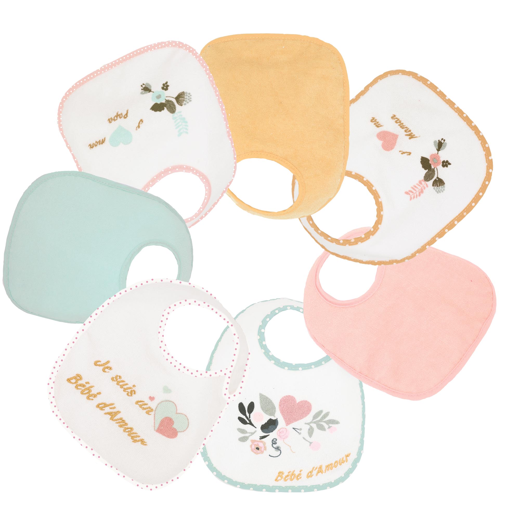 Trois Kilos Sept - Lot de 7 Bavoirs Naissance ROSE Trois Kilos Sept