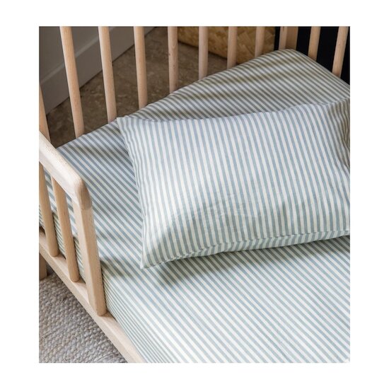 Kadolis Taie Percale de Coton Bio Rayé Rayé Bleu ardoise 35x45 cm