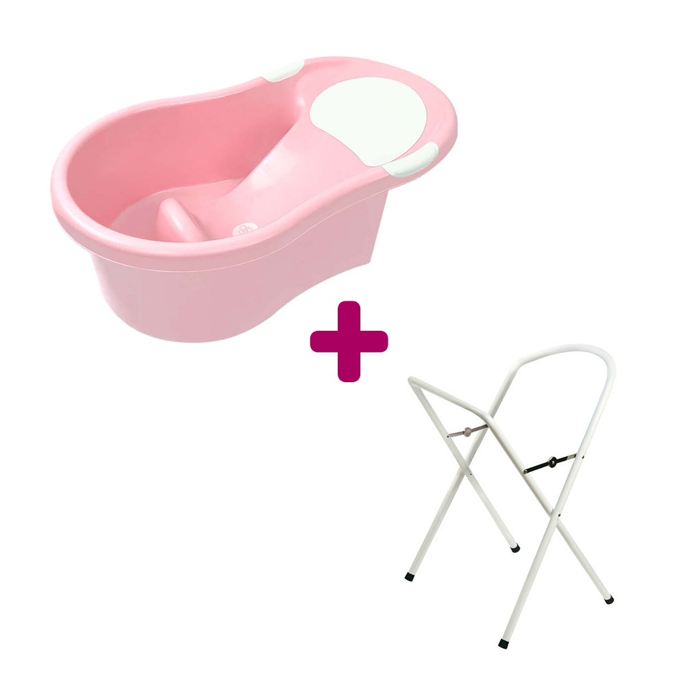 dBb Remond - Pack Baignoire avec transat rose + petit support de baignoire blanc avec tuyau  dBb Remond