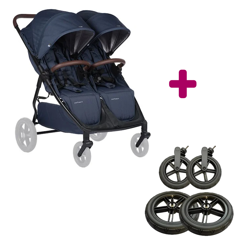 Pack Poussette double M.Twin X blueberry + roues haute performance  Mast swiss design