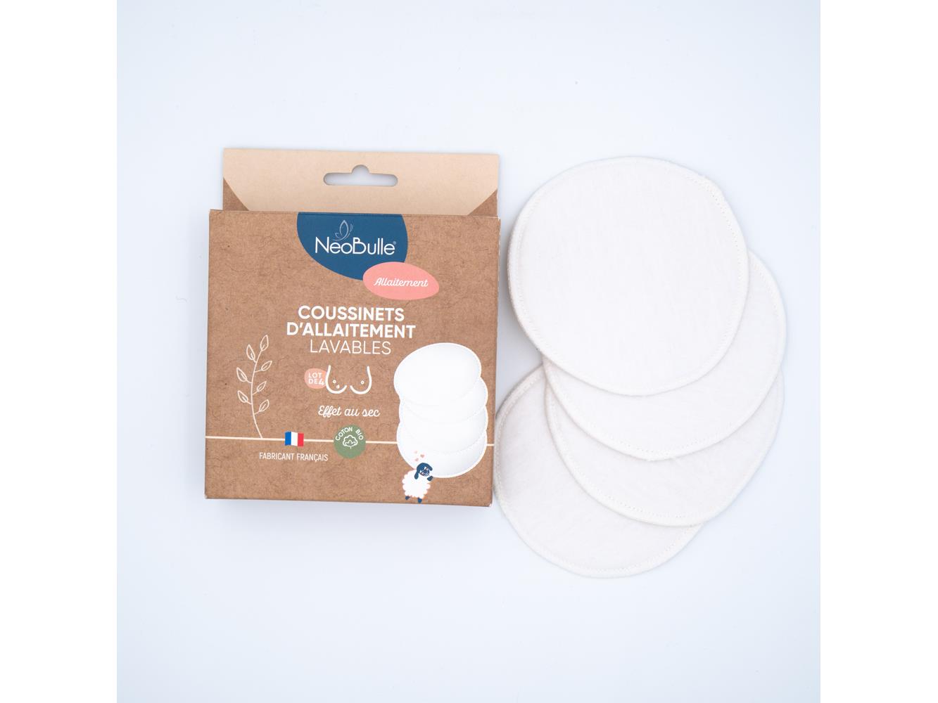 Lot de 4 coussinets d'allaitement lavables BLANC Néobulle