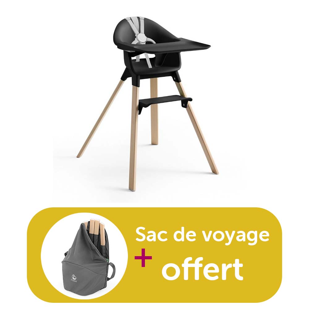 Chaise Haute évolutive Clikk Noir naturel = sac de voyage offert Stokke