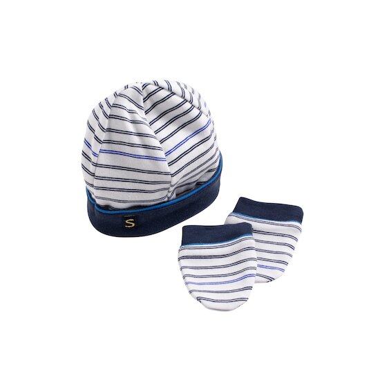 Sauthon Bonnet et moufles Baby Sailor Bleu 