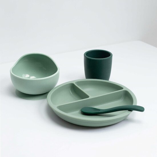 Trois Kilos Sept Coffret Repas 4pcs silicone Vert sauge 