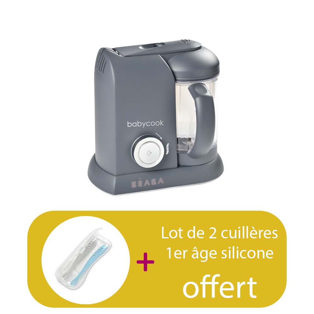 Pack robot multifonction Babycook Solo avec 2 cuillères silicone GRIS Béaba