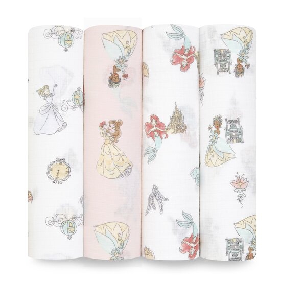 Aden et Anais 4 langes en mousseline de coton Essentials Disney princesse 112x112 cm