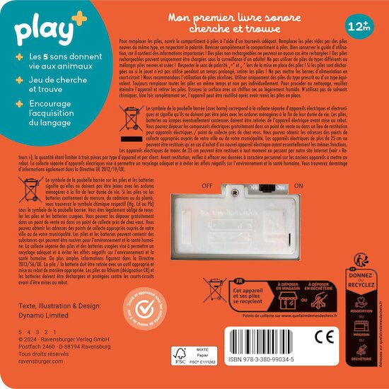 Play+ Livre sonore cherche et trouve Les bébés animauxMulticolore 