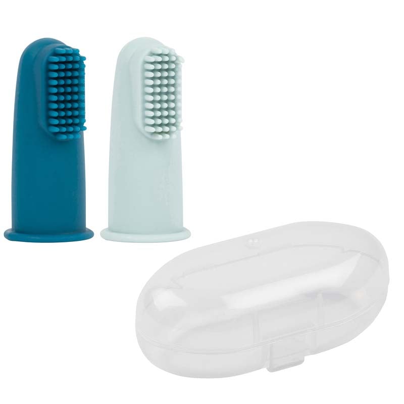 Nattou - Set 2 brosses à dents silicone et étui BLEU Nattou