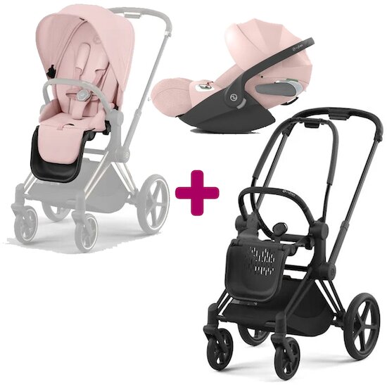 Cybex Pack Duo Chassis Priam matt black + Siège + Cloud T i-size Tissus Plus Peach Pink  