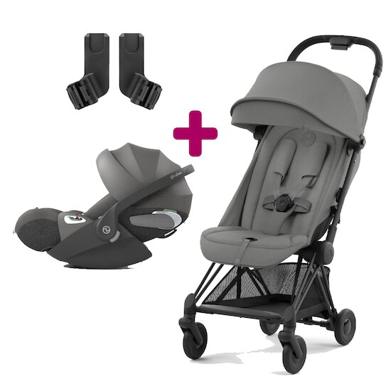 Cybex Pack poussette duo Coya Mirage Grey + coque Cloud T i-size Mirage Grey + adaptateurs coque  