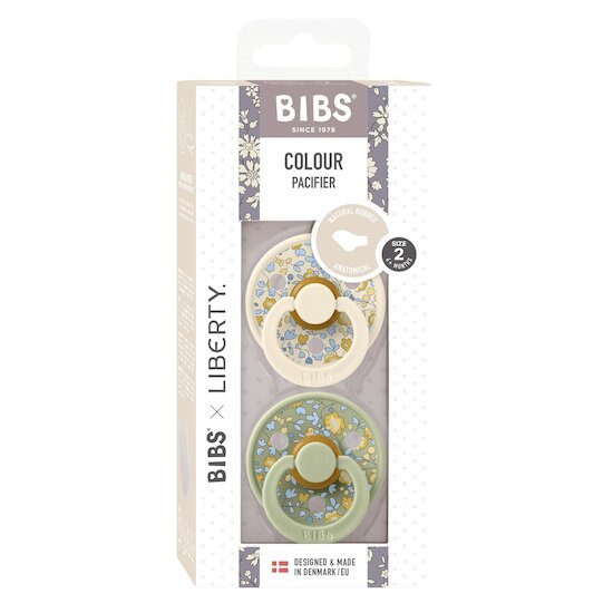 BIBS BIBS x Liberty Tétine Colour 2 Pack Caoutchouc naturel Anatomique Honey Bee/Sage 6-18 mois