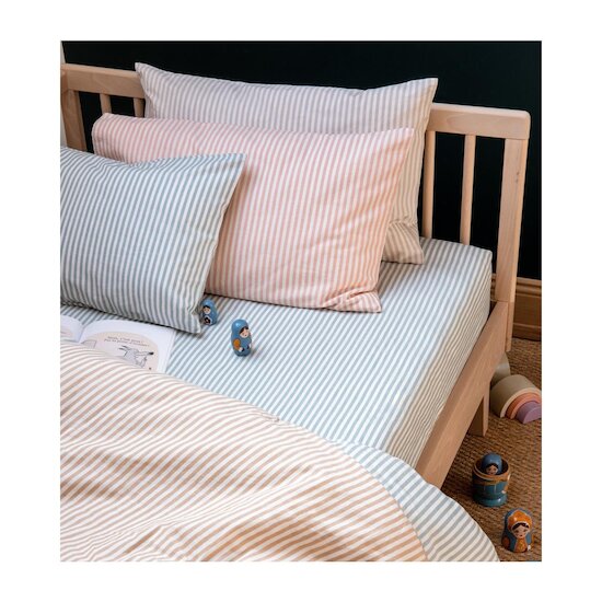 Kadolis Drap housse Percale de Coton Bio 1 personne Rayé Bleu ardoise 