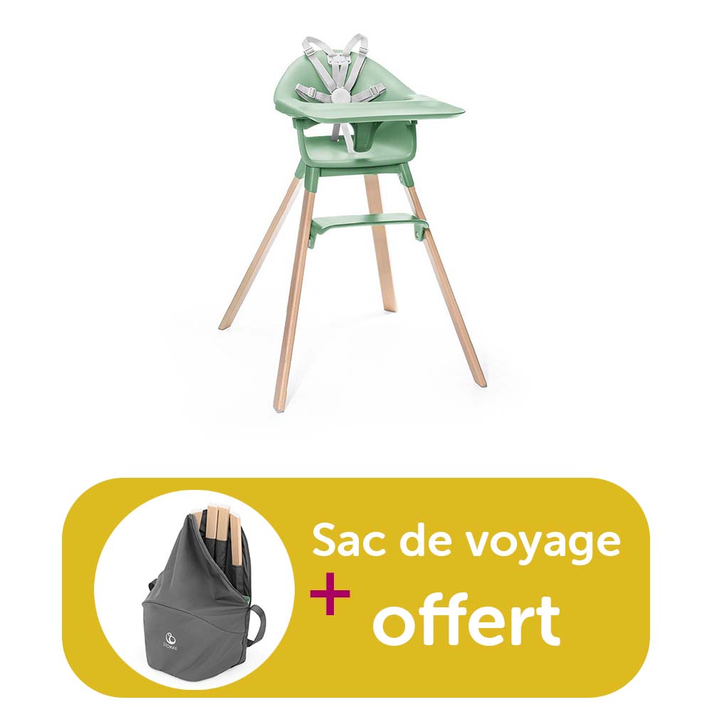 Stokke - Chaise Haute évolutive Clikk Vert Trèfle = sac de voyage offert  Stokke