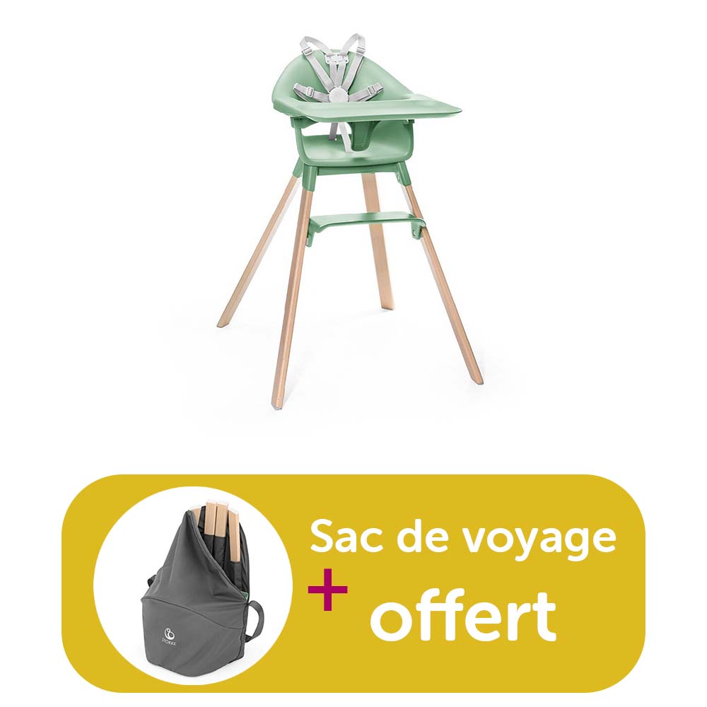 Chaise Haute évolutive Clikk Vert Trèfle = sac de voyage offert Stokke