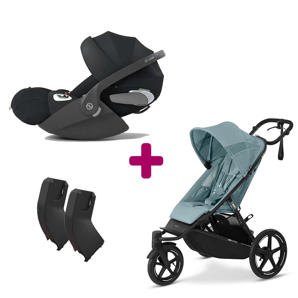 Cybex - Pack Poussette duo Avi Spin Stormy Blue + adaptateurs coque + coque Cloud T tissu plus Sepia Black  Cybex