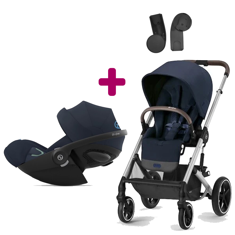 Cybex - Pack Poussette Duo Balios S Lux châssis Silver ocean blue + adaptateurs + Coque Cloud G iSize Tissu Plus Ocean Blue  Cybex