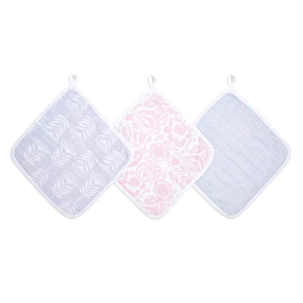 Lot de 3 débarbouillettes pour la toilette en mousseline de coton Essentials ROSE Aden et Anais