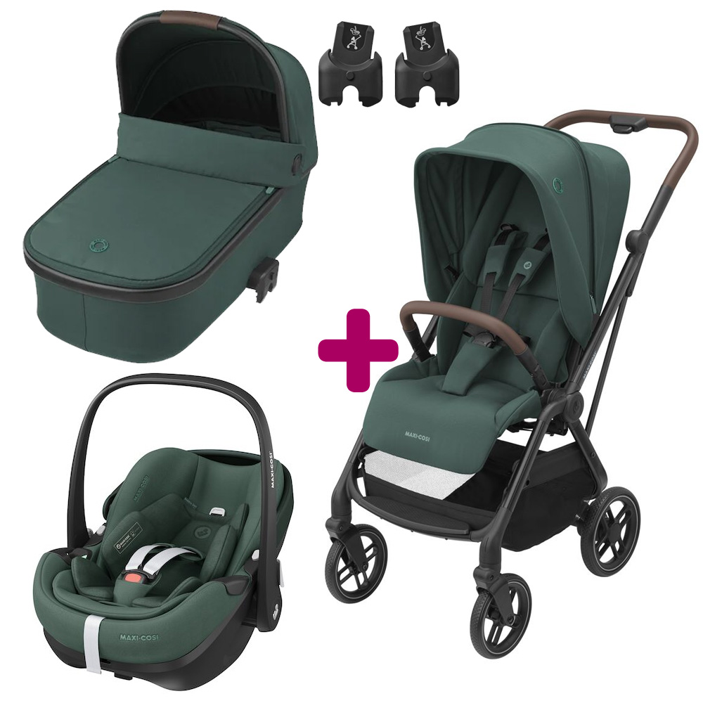 Pack poussette trio Léona 2 + pebble pro + nacelle essential green Maxi Cosi