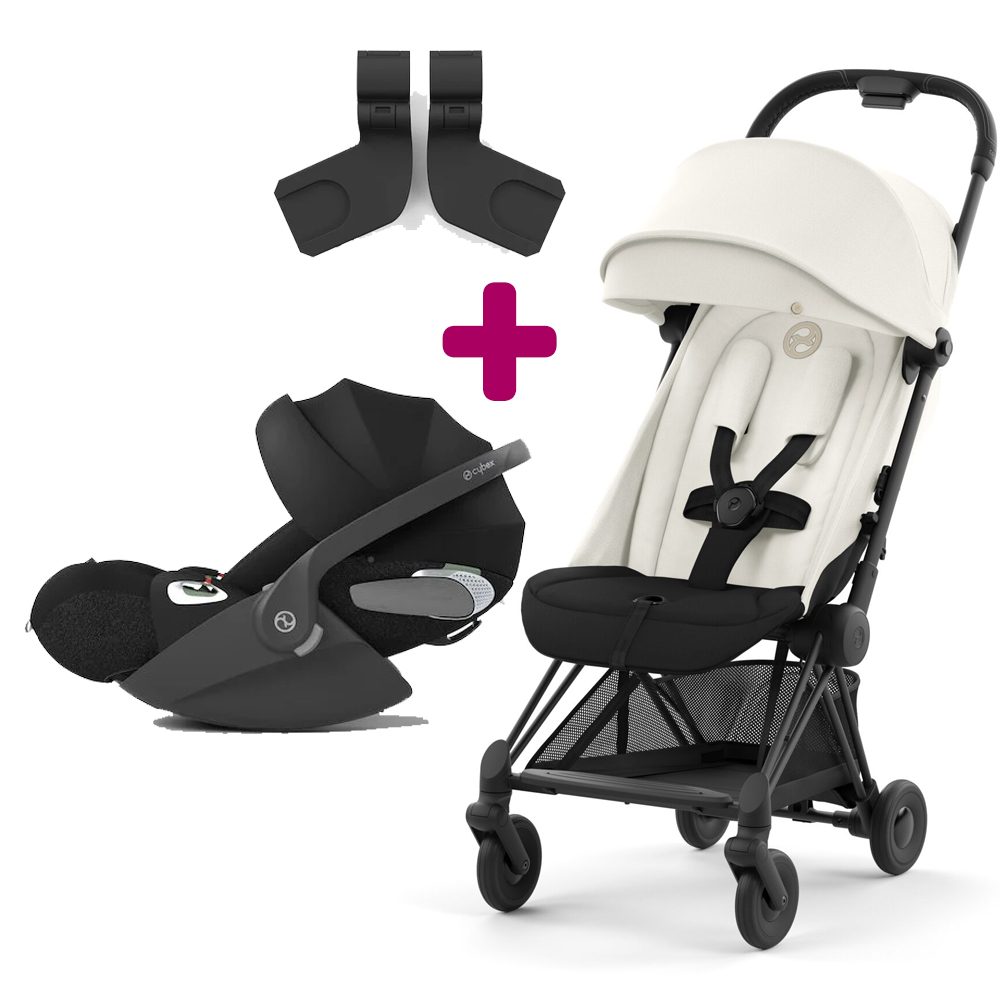 Pack poussette duo Coya Off White + coque Cloud T i-size Sepia Black + adaptateurs coque Cybex