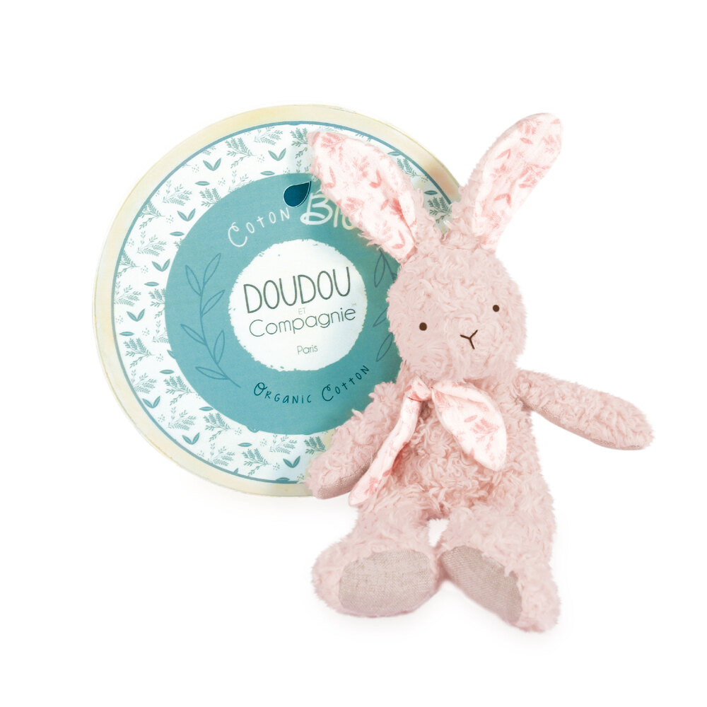 Doudou & Compagnie - Doudou pantin Lapin en coton bio ROSE Doudou & Compagnie
