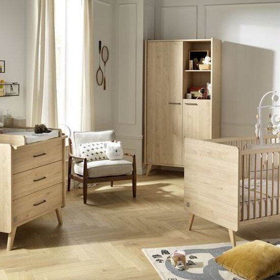 Sauthon Chambre bébé complète Arty : lit évolutif 70x140, commode, armoire  