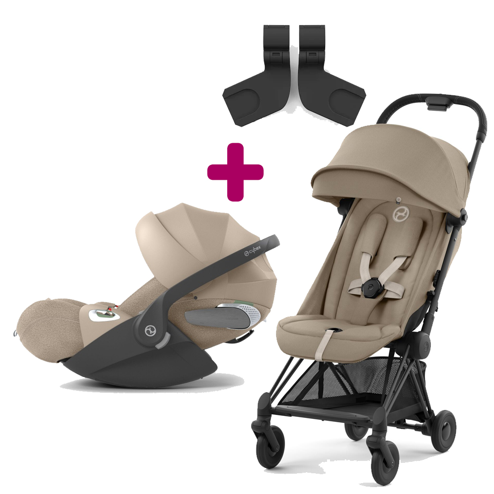 Cybex - Pack Poussette Duo Coya Châssis Matt Black et Siège Cozy Beige + adaptateurs + coque Cloud T i-size Cozy Beige  Cybex
