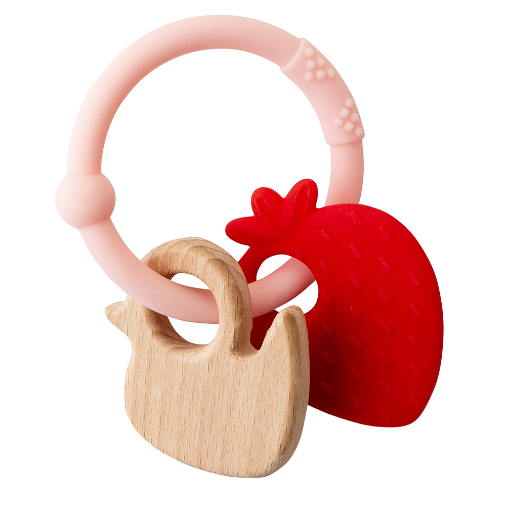 Anneau hochet silicone+bois ROUGE Nattou