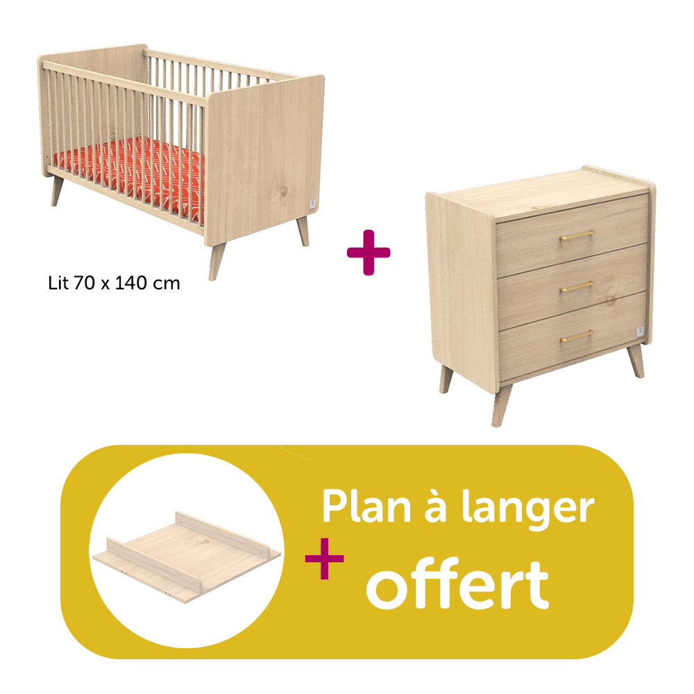 Sauthon - Chambre Duo  Arty, lit 140x70, commode, plan à langer offert  Sauthon