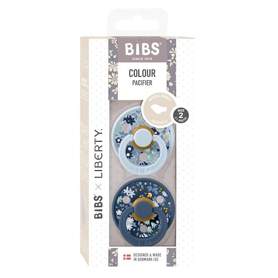 BIBS BIBS x Liberty Tétine Colour 2 Pack Caoutchouc naturel Anatomique Baby Blue/Steel Blue 6-18 mois