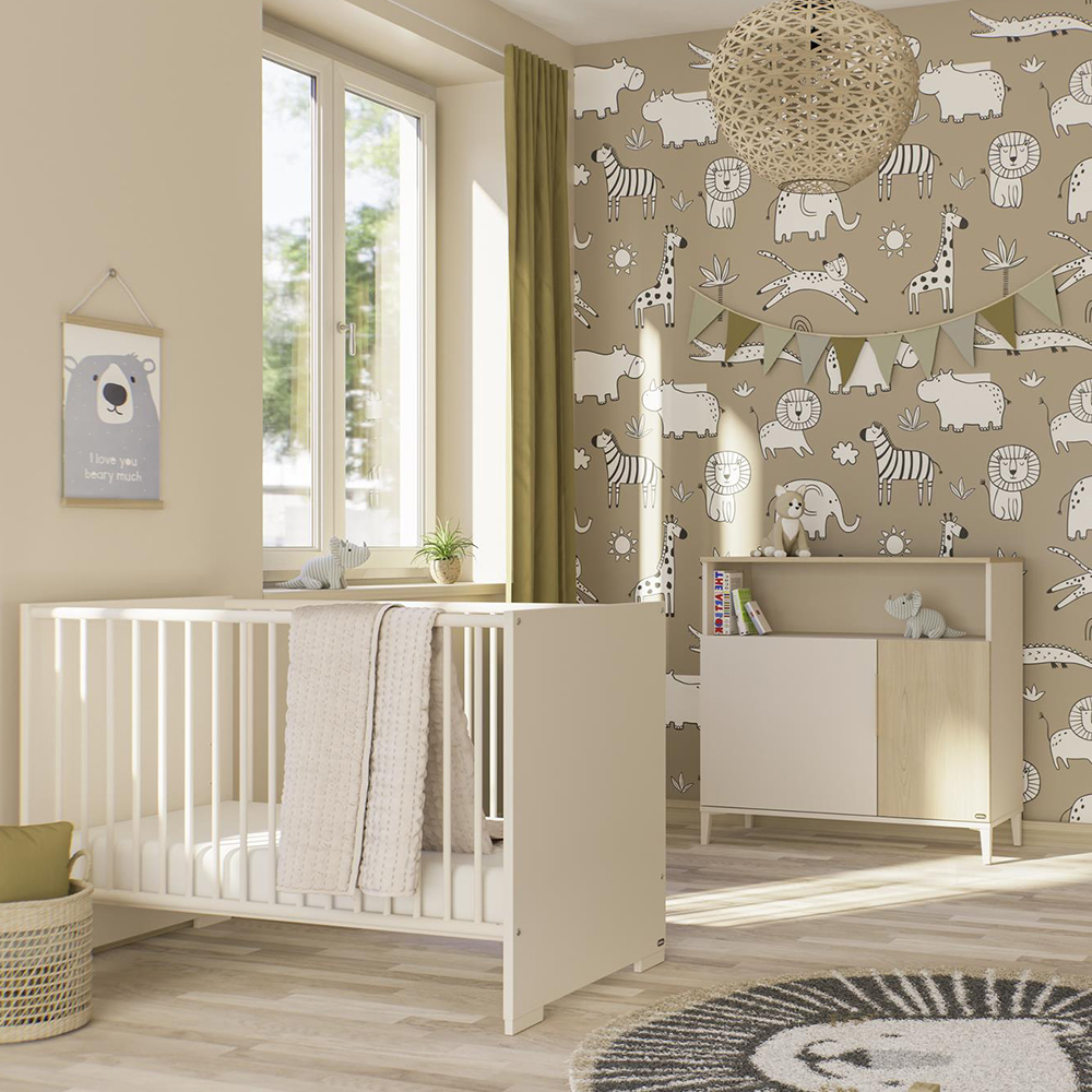 Chambre Duo Pomeline : lit 60x120, commode, armoire Yuny by Paidi