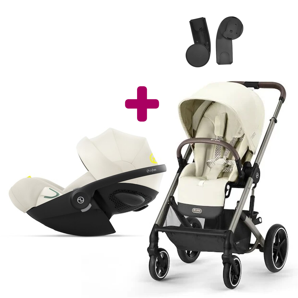 Cybex - Pack Poussette Duo Balios S Lux châssis Silver seashell beige + adaptateurs + Coque Cloud G iSize Tissu Plus Seashell beige  Cybex