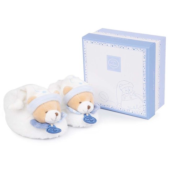 Doudou & Compagnie Chaussons avec hochet Ours petit chou Bleu 6-12 mois