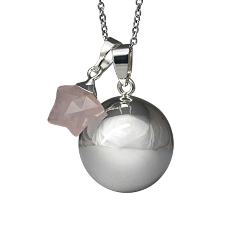 Bola lithothérapie chaine fine 1mm plaqué argent + pendentif étoile quartz rose ROSE Irréversible Bijoux
