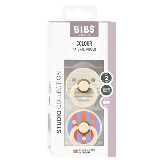 BIBS Tétines Studio Colour 2 Pack Caoutchouc naturel Ivory/Hush 6-18 mois