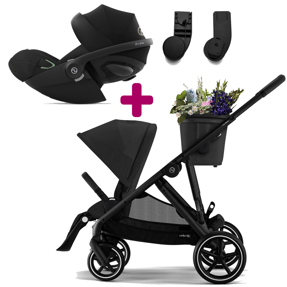 Pack Poussette Duo Gazelle S 2023 Noir Moon Black + adaptateurs + Coque Cloud G i-Size Moon Black Cybex