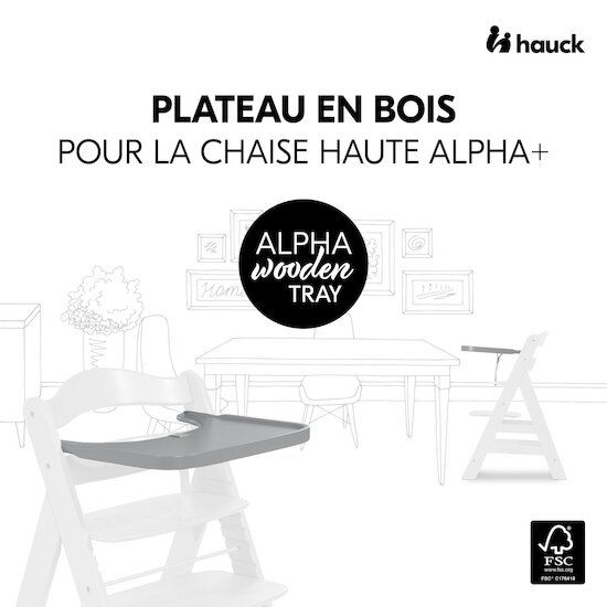 Hauck Plateau pour chaise haute Alpha Wooden Tray Grey  Hauck Plateau pour chaise haute Alpha Wooden Tray Grey