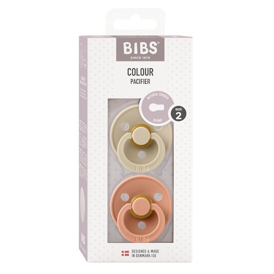 BIBS Tétines Colour 2 Pack Caoutchouc naturel Vanilla/Peach 6-18 mois