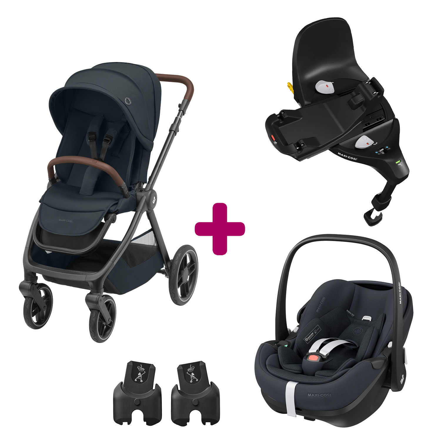 MAXI COSI - Pack poussette duo Oxford + coque Pebble 360 pro Essential Graphite + base familyfix 360 pro  Maxi Cosi