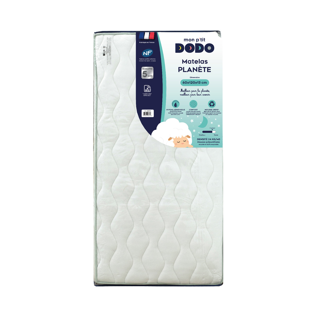 Matelas Planète éco-responsable BLANC Mon P'tit Dodo