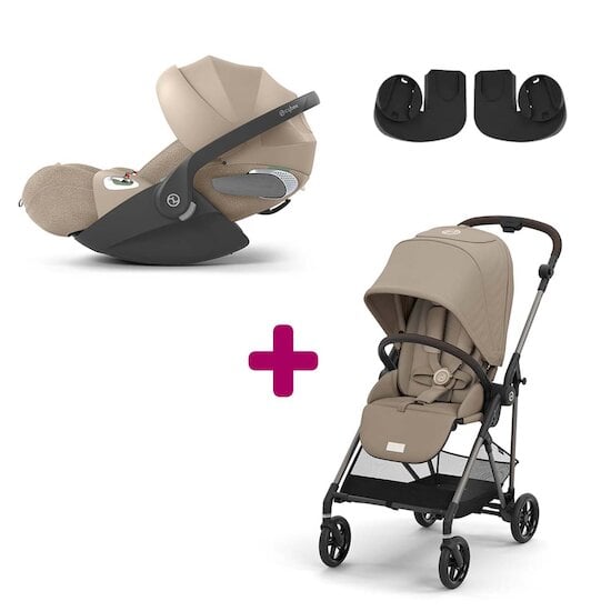 Cybex Pack Poussette Duo Melio 4 Almond Beige + adaptateurs + Coque Auto Cloud T i-Size Tissu Plus Cozy Beige  