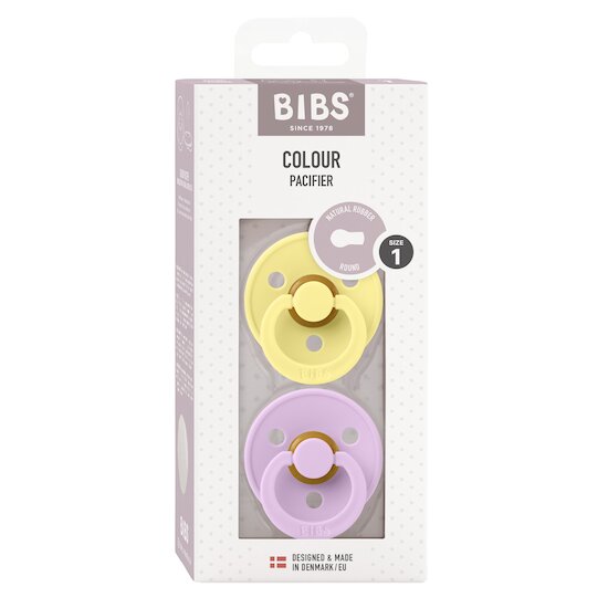 BIBS Tétines Colour 2 Pack Caoutchouc naturel Sunshine/Violet Sky 