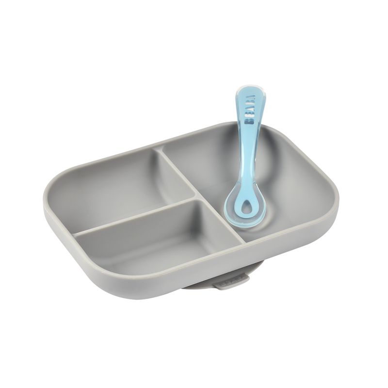 Beaba - Set repas silicone 2 pièces compartimenté GRIS Béaba