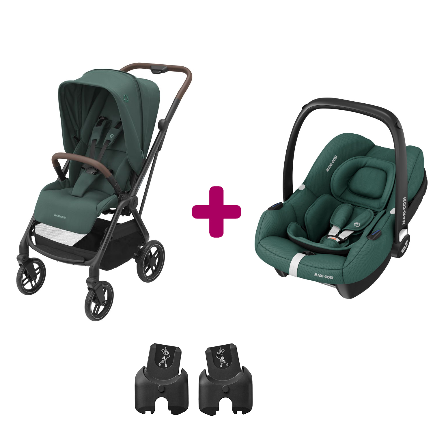 Pack poussette duo Léona 2 + cabriofix i-size essential green Maxi Cosi