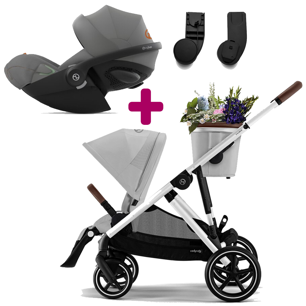 Pack Poussette Duo Gazelle S 2023 Silver Lava Grey + adaptateurs + Coque Cloud G i-Size Lava Grey Cybex